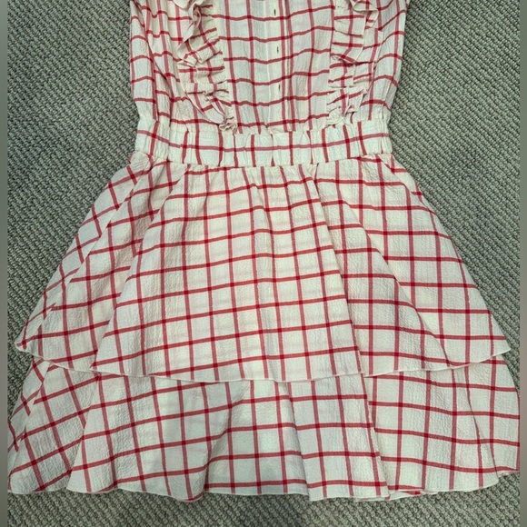 The Shirt by Rochelle Behrens - Red & White Checked Dress Ruffle Sleeve Small - Picture 6 of 11